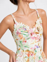 Watercolor Spaghetti Strap Eyelet Floral Mini Dress