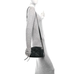 Calfskin Matelasse Monochrome Small GG Marmont Chain Shoulder Bag Black
