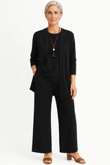 Women's Three-Piece Cardigan Set | Longline Open-Front Wide-Leg Pants Set