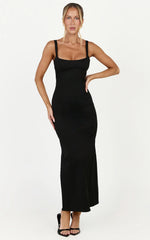 Celestine Midi Dress - Adjustable Strap Structured Dress in Black