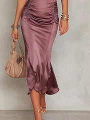 Vintage Square Lace Neck Ruched Fishtail Midi Dress