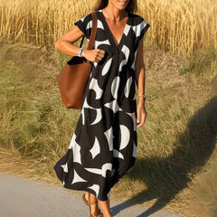Women's Printed Flowing Maxi Dress | Airy Feminine V-Neck Dress