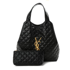 Lambskin Quilted Maxi Icare Shopping Tote Black