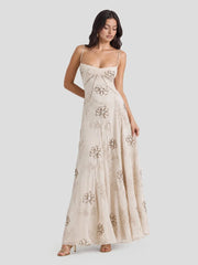 Embroidered Beaded Floral Maxi Dress