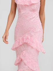 Tiered Ruffle Hem Jacquard Maxi Dress
