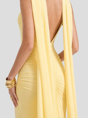 Boat-Neck Maxi Dress With Cape-Sleeves