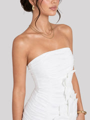 3D Floral Applique Strapless Mini Dress