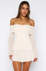 Dreaming Of Yesterday Long Sleeve Mini Dress Cream