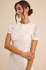 Bridget Ivory Floral Jacquard Puff Sleeve Midi Dress