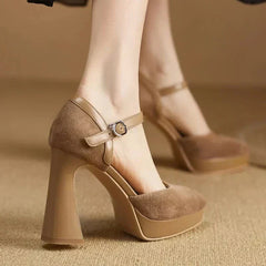 Women's Platform Block Heel Pumps | Ankle Strap Elevated High Heels