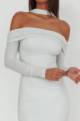 Flutters Off-Shoulder Long Sleeve Maxi Dress White