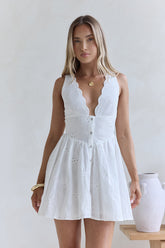 Country Rose Embroidered Mini Dress White