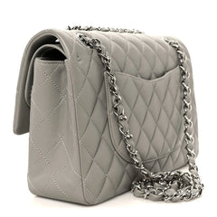 Lambskin Quilted Medium Double Flap Grey
