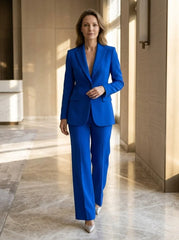 Women's Longline Blazer Suit | Tailored Single-Button Blazer & Wide-Leg Trousers