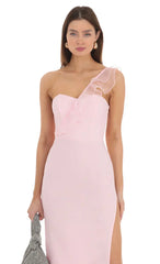 Corset Cross One Shoulder Dress in Pink