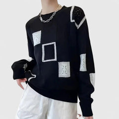Women's Openwork Knit Sweater | Elegant Round-Neck Pullover