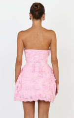 Maristella Mini Dress - Strapless Lace Up Back A Line Dress in Pink