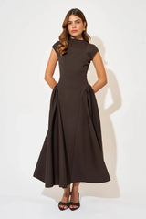 Cap Sleeve Gathered Midi Dress