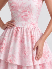 Floral Halterneck Back Bow Mini Dress