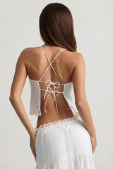 Cutwork Backless Cotton-Poplin Camisole Top in White