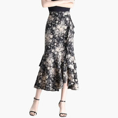 Women's Printed Midi Skirt | Straight-Cut Side-Split Summer Skirt
