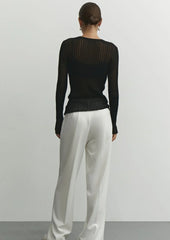 Women's Sheer Ribbed Knit Top | Slim-Fit Long-Sleeve Layering Top