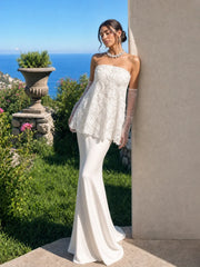 3D Floral Strapless Jacquard and Stain Two Piece Set