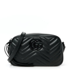 Calfskin Matelasse Monochrome Small GG Marmont Chain Shoulder Bag Black