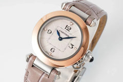 pasha 30mm quartz pink gold white dial light brown leather