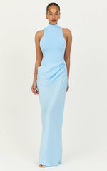 Elodie Maxi Dress - High Neck Draped Overlay Dress in Light Blue