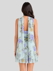 Floral Strapless Scarf Detail Mini Dress