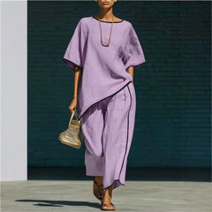 Women's Relaxed Co-Ord Set with Top and Wide-Leg Pants