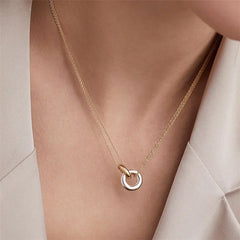 Women's Stainless Steel Interlocking Ring Necklace | Minimalist Two-Tone Pendant Necklace