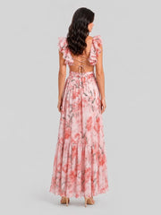 Watercolor Floral Cut-out Maxi Dress