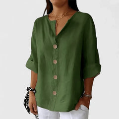 Women's Relaxed V-Neck Blouse | Easy Button-Front Summer Top