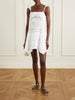 Asymmetric embroidered linen and cotton-blend midi dress