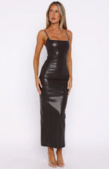 Forever Wanting PU Midi Dress Chocolate