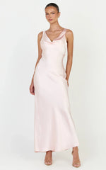Adilah Maxi Dress - Cowl Neck Satin Dress in Light Pink