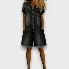 Women's Vintage Denim-Look Jumpsuit | Casual Relaxed-Fit Jumpsuit