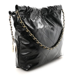 Shiny Calfskin Quilted Small Chanel 22 Black