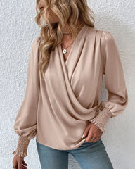 Women's Wrap Long-Sleeve Blouse | Elegant Draped Summer Blouse
