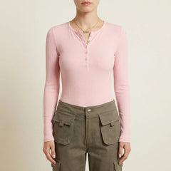 Women's Ribbed Henley Long-Sleeve Top | Soft Button-Placket Everyday Top