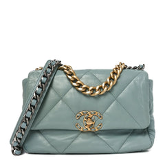 Goatskin Quilted Medium Chanel 19 Flap Light Blue