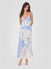 Floral Halter Maxi Dress with Lace Insert