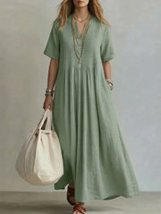 Women's Pleated Flowy Midi Dress | Elegant Lightweight Summer Dress