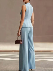 Women's Pinstripe Vest & Wide-Leg Trouser Set | Tailored Two-Piece Set