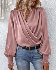 Women's Wrap Long-Sleeve Blouse | Elegant Draped Summer Blouse