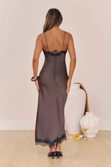Feel The Moment Satin Maxi Dress Brown