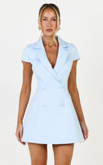 Clementine Mini Dress - Cap Sleeve Double Breasted Dress in Baby Blue