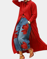 Women's Wide-Leg Jeans & Top Set | Flowing Shirt Top & Wide-Leg Denim Ensemble